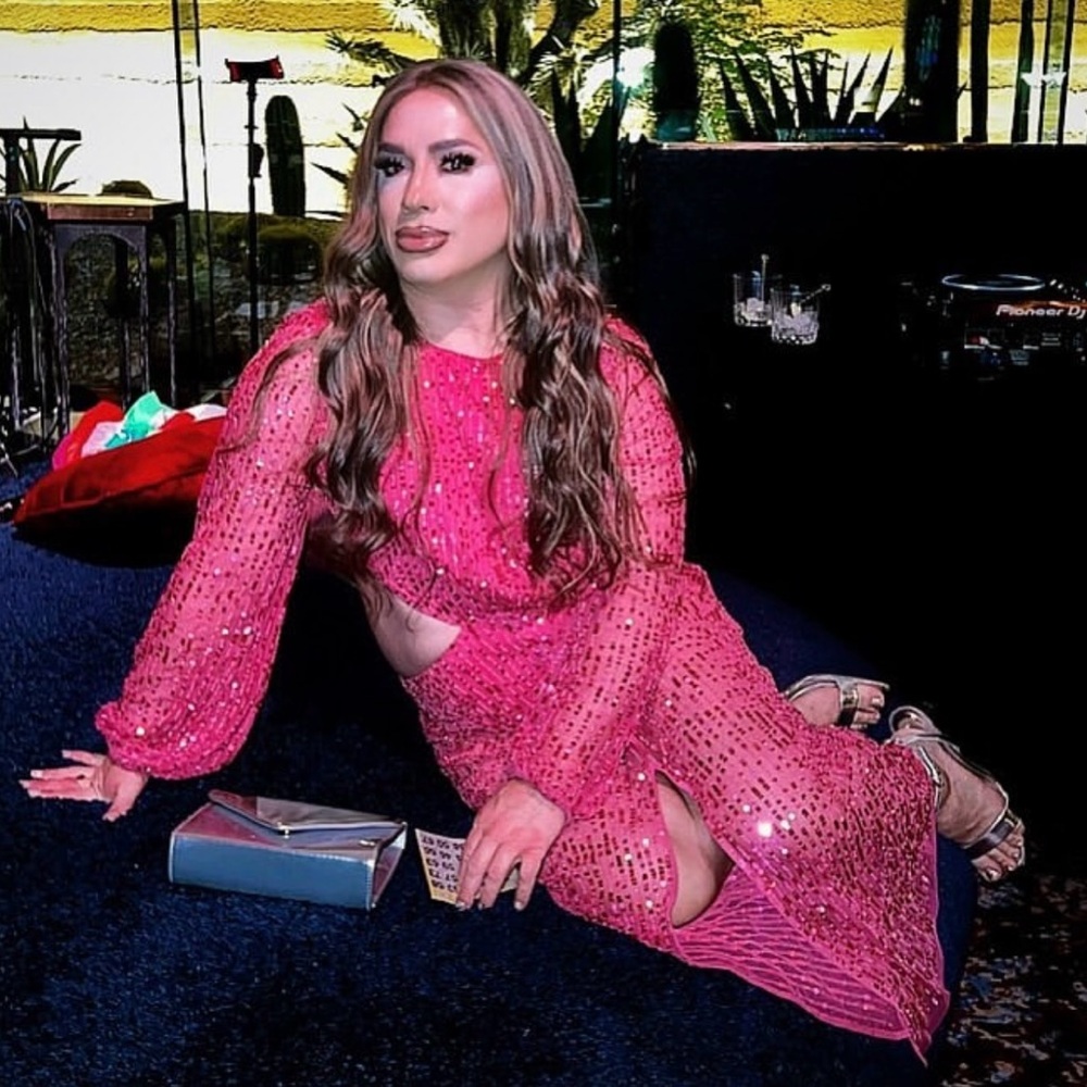 Pink Sequin Long Sleeve Dress